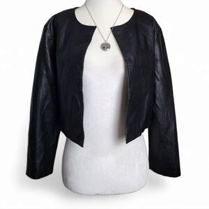 Black Faux Leather Cropped Jacket